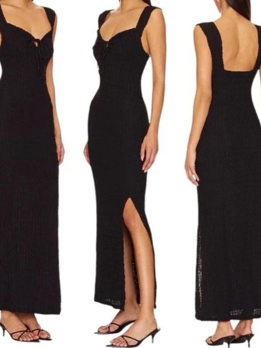Free People Beach Black Eleni Bodycon Maxi Dress Pucker Texture Side Slit Size M